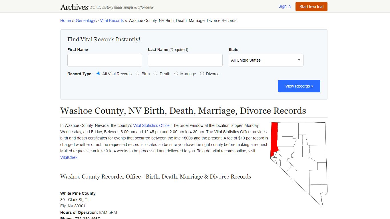 Washoe County, NV Birth, Death, Marriage, Divorce Records